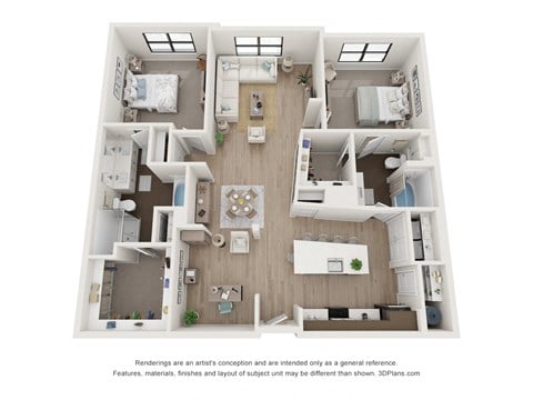 Floor plan for 2 beds, 2 baths, 1464 sqft